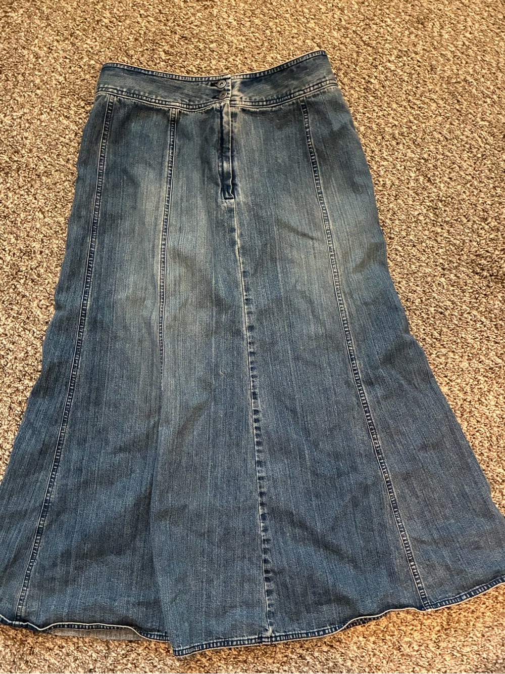 Vintage Women’s Blue Denim Maxi Skirt - Classic Panel Design